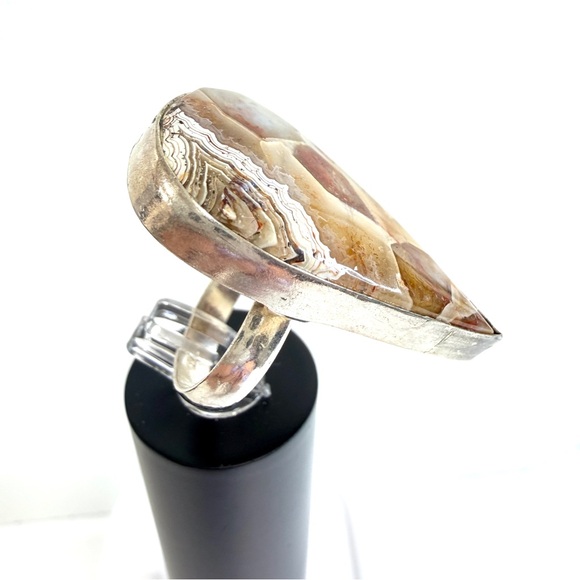 💕 Natural Crazy lace agate gemstone ring. Silver overlay handmade size 5 - Picture 2 of 7